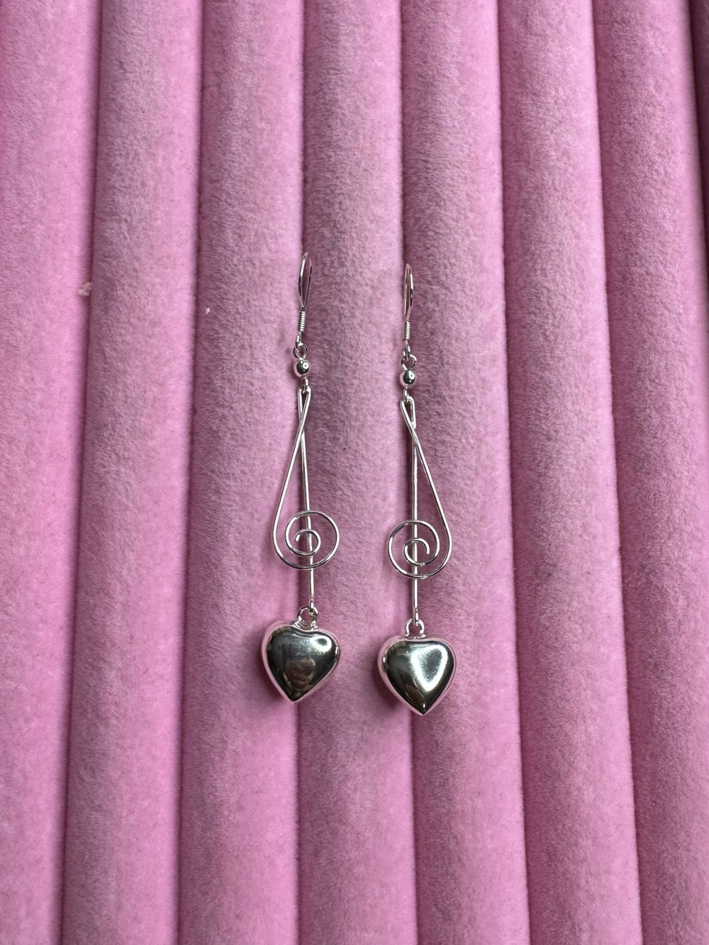 Silver Heart Drop Earrings - Elegant
